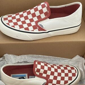 Vans Red and White Checkered Slip-Ons